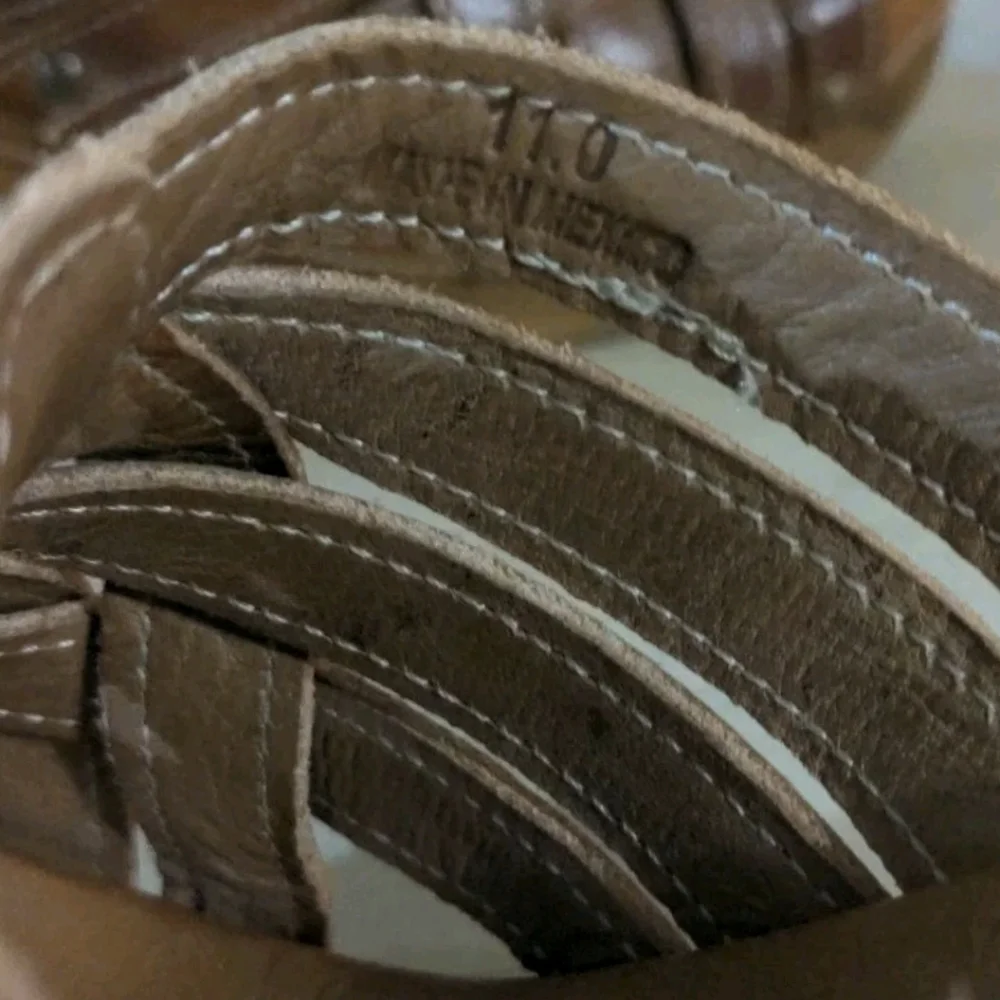SOLD Bed Stu Gina Tan Rustic Genuine Leather Slides Heels Sandals Platforms 11 - Picture 9 of 9